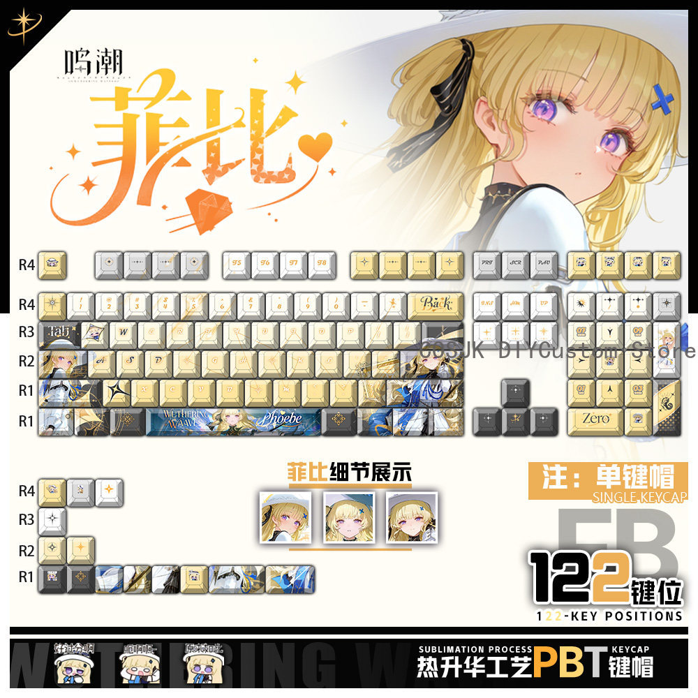 Gaming Accessories Gamestop - 122 Klawisze Anime Phoebe Wuthering Waves